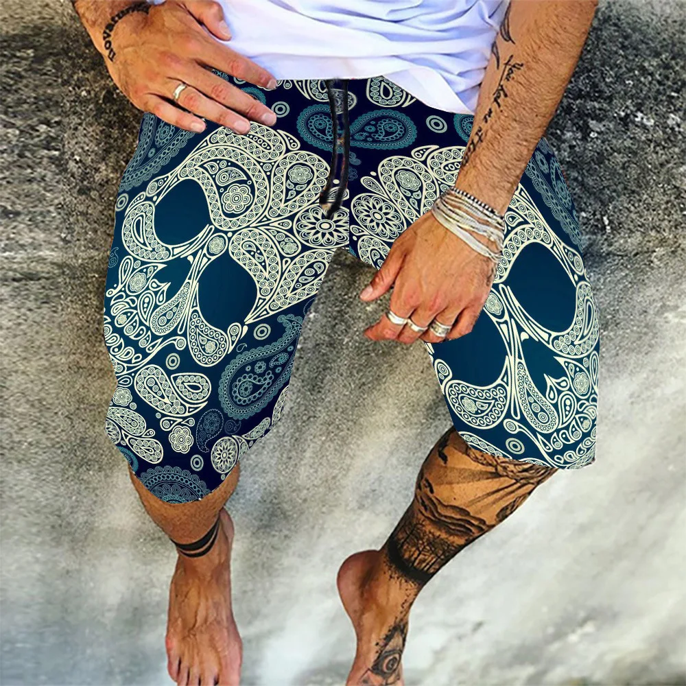 

Summer Outdoor Beach Skull Printed Men's Shorts Casual Shorts Home Shorts Comfortable and Breathable 2024 Popular Style