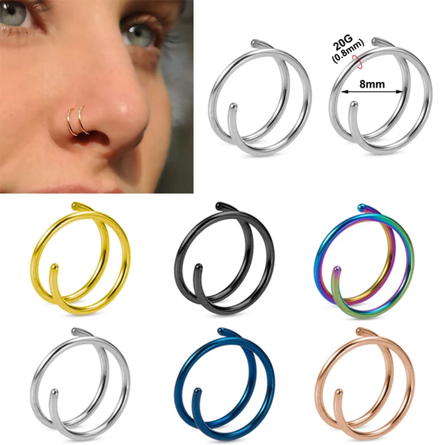 Double Hoop Nose 14k Rose Gold Filled Spiral Nose Ring 20 Gauge 8mm Ri