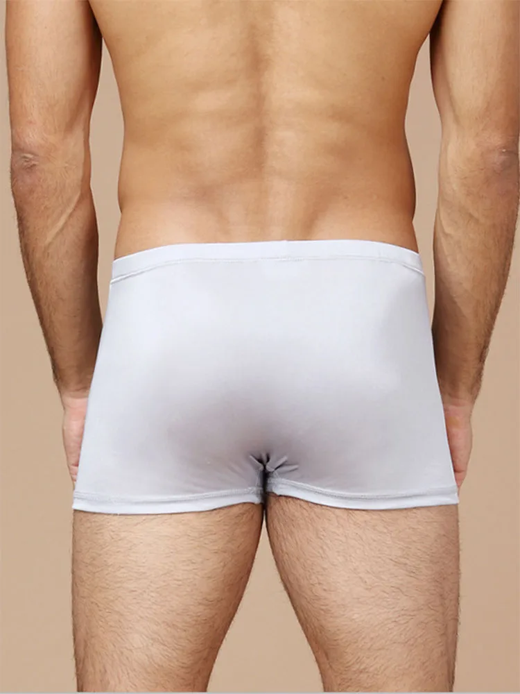 New arrival men knitted silk mid-waist boxers,natural silk unopened crotch U convex high-end underwear men 2