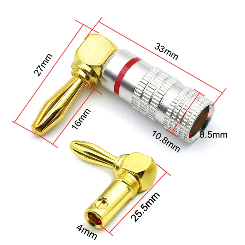 FosPower Connettori Banana Placcati in Oro 24K, 2 Coppie (4 Pezzi) ad Angolo Retto, per Cavi Altoparlanti, Placche da Parete, Home Cinema, Amplificatori e Sistemi Audio Hi-Fi