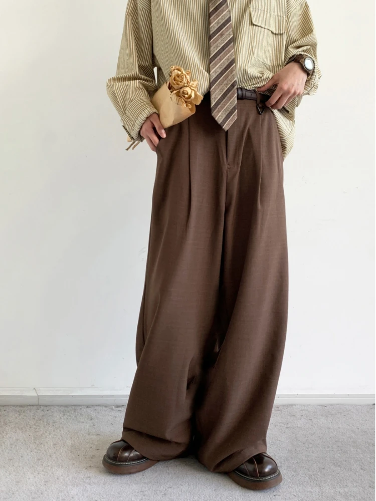 Wide Leg Pants Streetwear Dress Pants Japanese Streetwear Brown Casual Pants  Men Women Vintage Loose Trousers