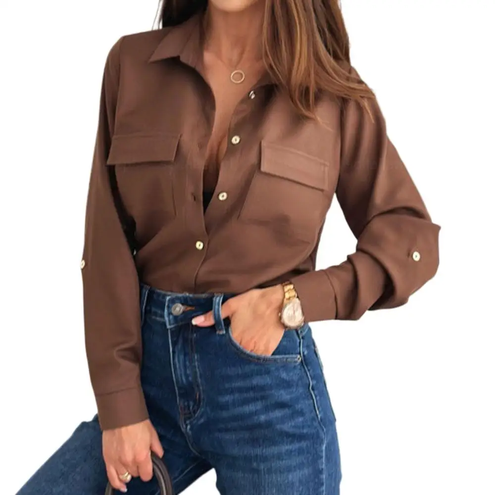 Women Long Sleeve Button Blouse Summer Business Shirt