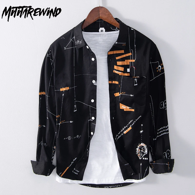 

New Long Sleeve Shirts Men Spring Autumn Street Casual Shirts Pure Cotton Lapel Full Printed Shirt Teen Fashion Personality Tops