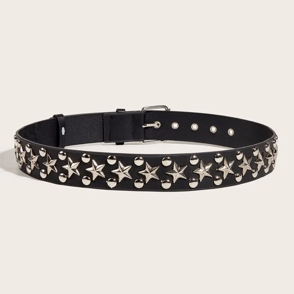 

Fashion Star Rivet Belt Metal Leather Studded Gift Man's Goth Rock Wild Adjustable Women Punk Black Y2k Belt Accessories 3.8cm