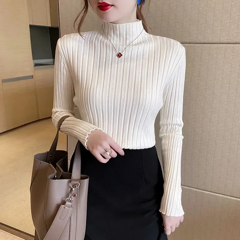 

2023 Autumn Winter Sweates Women Fall Turtleneck Sweater Knitted Soft Pullovers Cashmere Jumpers Basic Sweaters Knitwear Tops