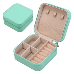 Compact Jewelry Travel Organizer - Portable Display Storage Box for Rings, Earrings, and Necklaces (Green)