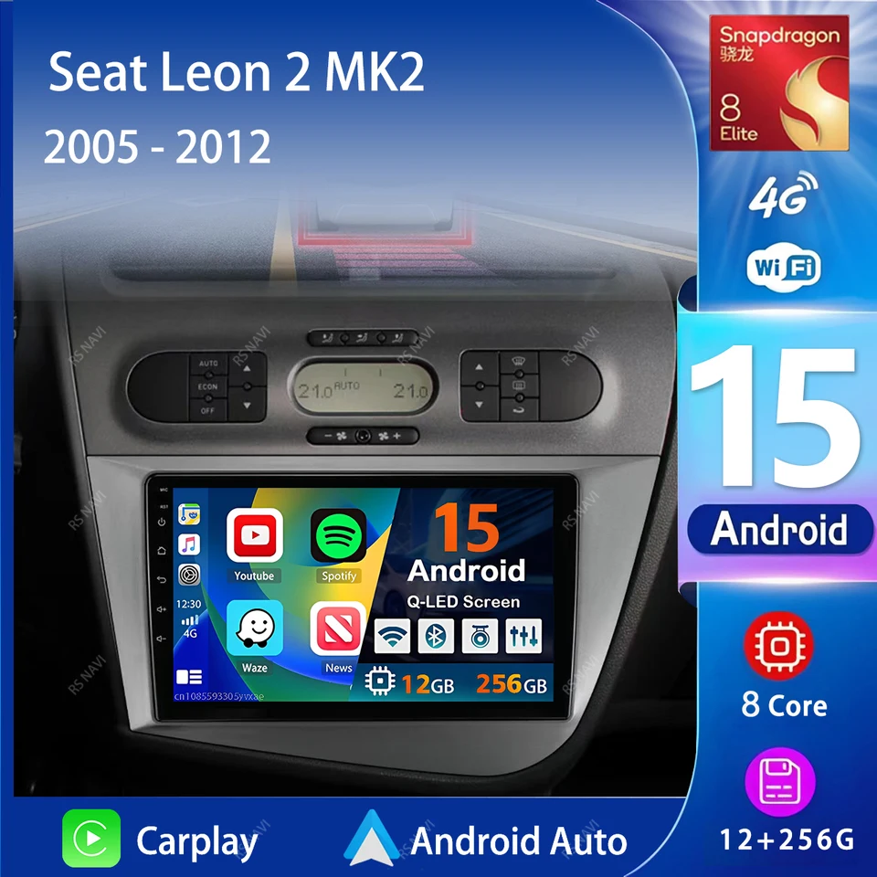 9 Pouces Android 2 32GB Autoradio pour Seat Leon MK2 2005-2012 Écran