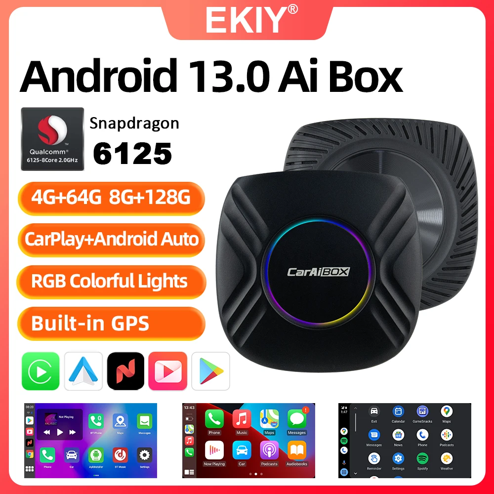 EKIY 2025 Android 13 Carplay Ai Box 6125 8 Core 128G Carplay