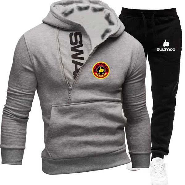 

2022 Selling New Bultaco Brand Autumn Comfortable Casual Style Printed Solid Color Zip Long Set Mens Leisure Customizable Set