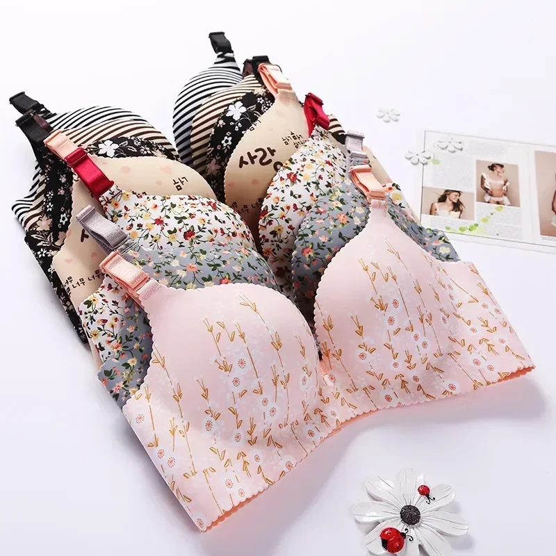 Women Flower Print Seamless Bra Sexy Lingerie Floral Push Up Bras One-Piece Underwear 1