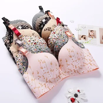 Women Flower Print Seamless Bra Sexy Lingerie Floral Push Up Bras One-Piece Underwear 1
