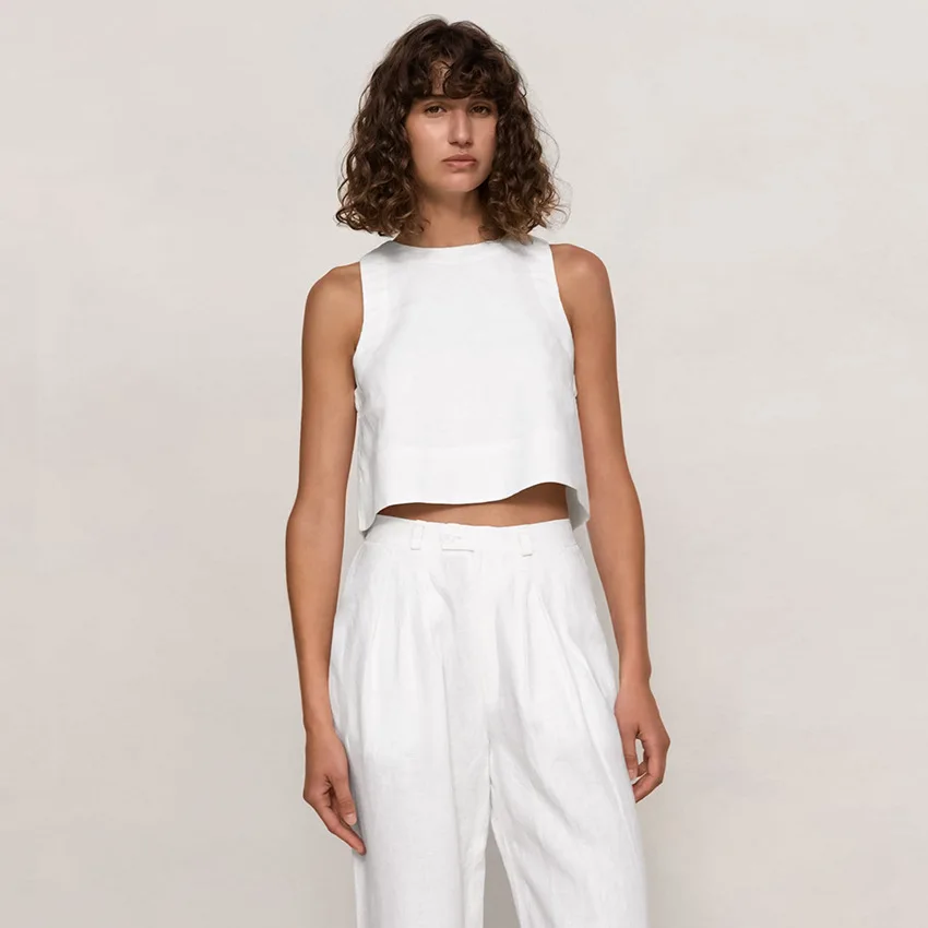 

2023 European and American Set Women's Open Umbilical Slim Fit Sleeveless Tank Top Wide Leg Pants Fashion Casual Two Piece Set