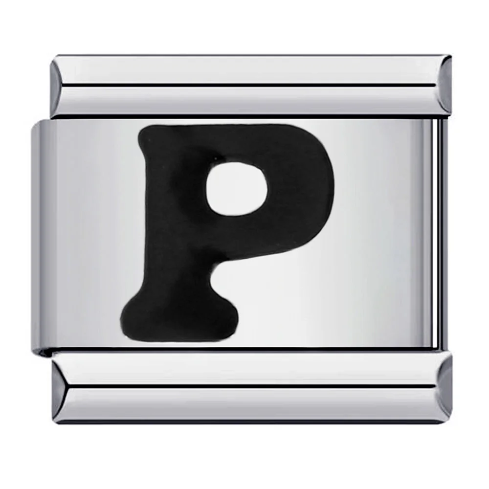 Elegant Glaze Black Italian Letter Charms Stainless Steel Bracelet for Women and Men Jewelry Making