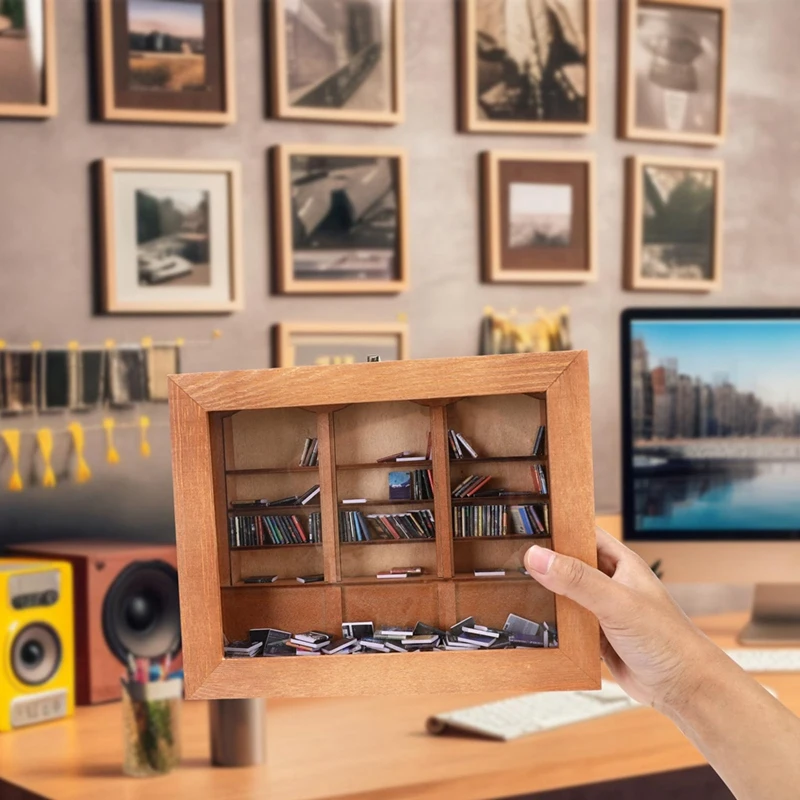 Creative Anti-Anxiety Bookshelf With 200Books Miniature Library Wooden Bookshelf Fidget Toys Shake Away Your Anxiety Creative A 2