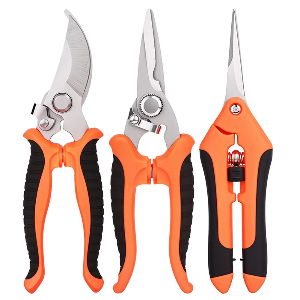 3Pcs Garden Pruning Shears Safe Lock Garden Scissors Set Handheld Clippers for Harvesting Picking Indoor Outdoor Greenhouse