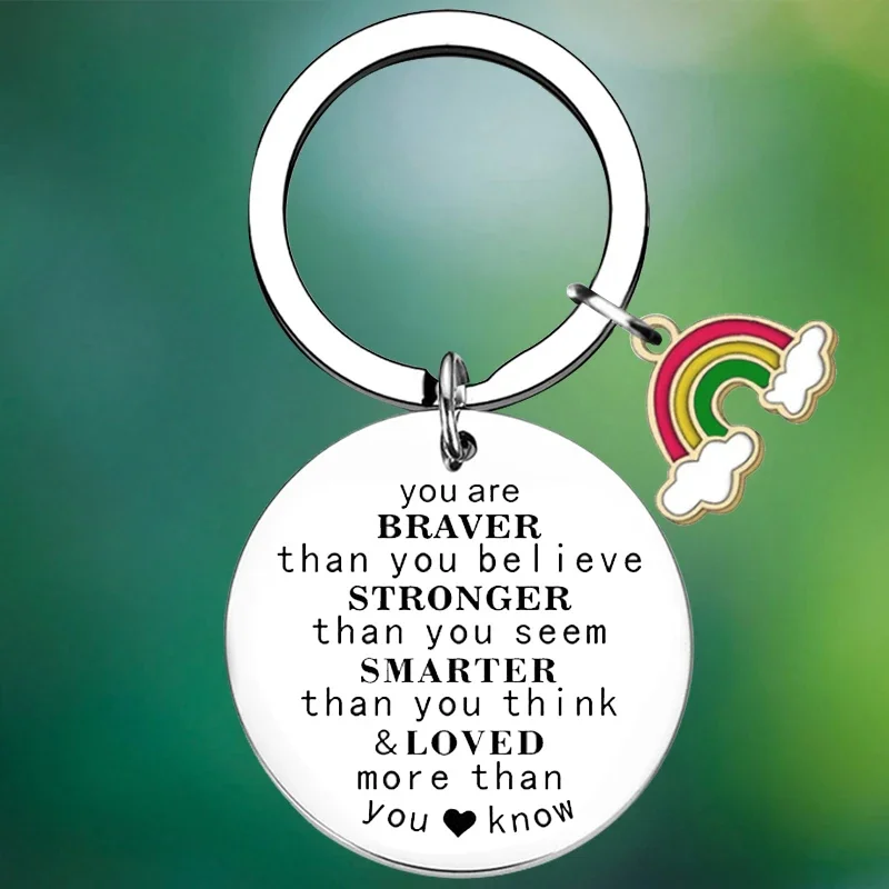 

Family Son Daughter Inspirational Keychain You are Braver Than You Believe Stronger Encouragement Key Chain Pendant