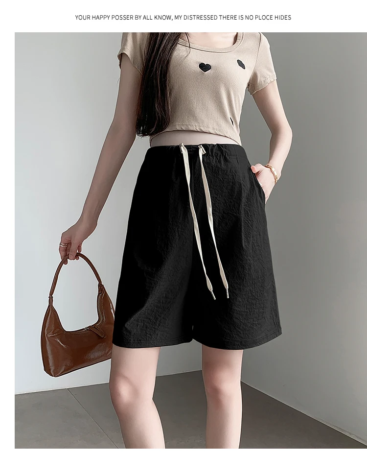Summer Pregnancy Thin Shorts Drawstring Waist Loose Casual Maternity Short Pants Wide Legs Pregnancy Brief Trousers with Pockets 5