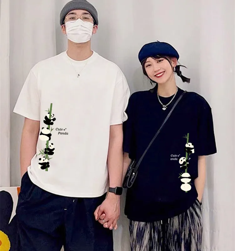 

New Fashion Korean Style Clothes Women 2023 Cotton Panda And Bamboo y2k Streetwear Tops For Couple Clothing Blouse