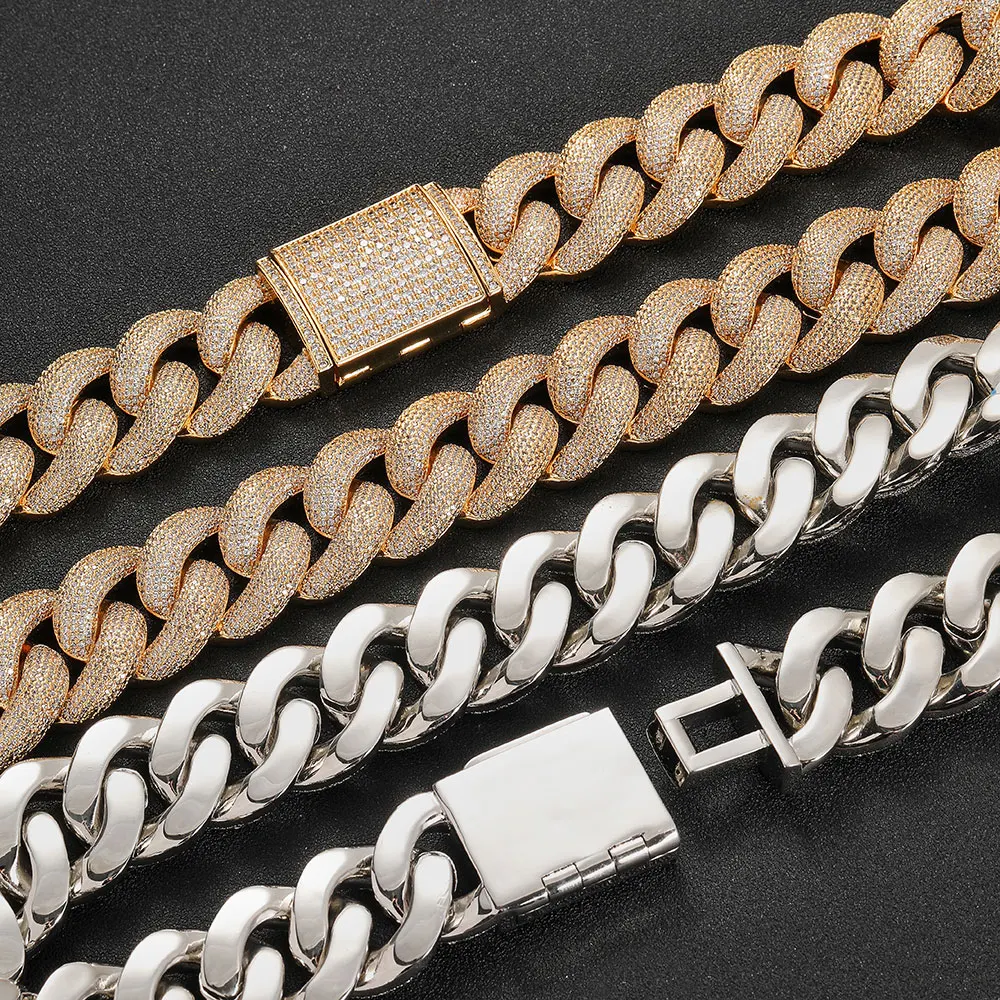 Hip Hop Rapper Jewelry 25MM Big Heavy Full CZ Stone Paved Bling Iced Out Round Cuban Link Chain Necklace For Men Bangles