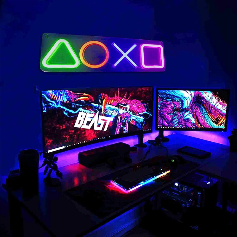 Led Neon Light Game Icon Sign Lamp USB Charging Wall Hanging Atmosphere Night Light For PS4 Game Room Decor Neon Signs Gift