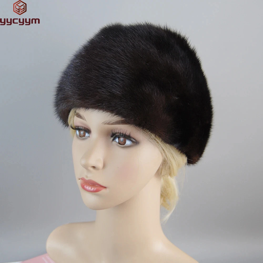 

2023 Winter Unisex Top Real Mink Fur Bomber Hat Male Genuine Marten Head Warm Black/Brown Caps Best Gift For parent Gorras