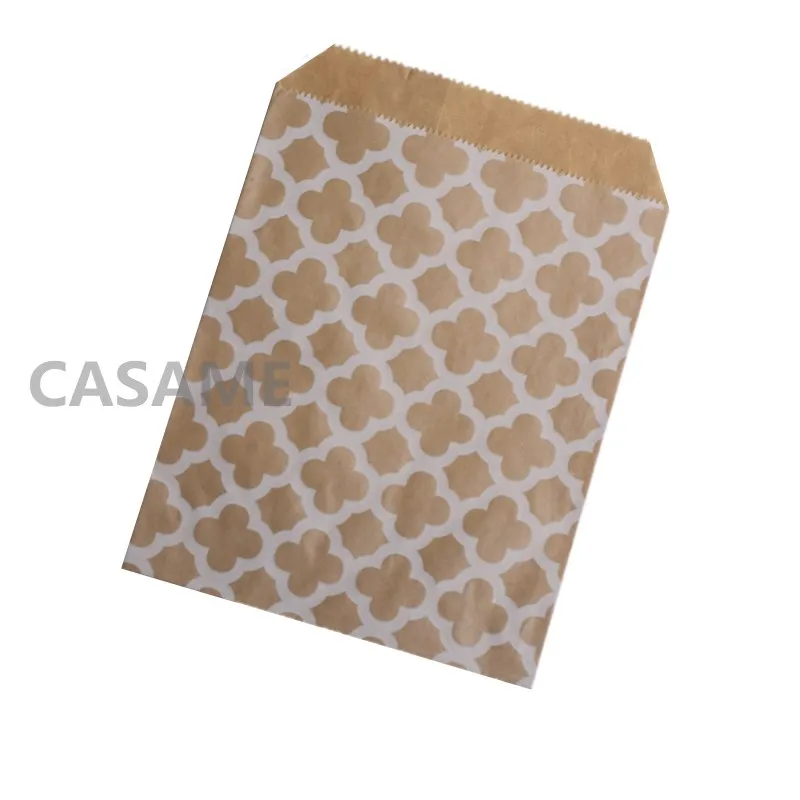 thumbnail image 1 of 50 bolsas de papel Kraft para caramelos, galletas, palomitas de maíz, bolsas de embalaje con puntos ondulados de color marrón y blanco, herramientas de repostería, suministros para fiestas de bodas, 1 of 5