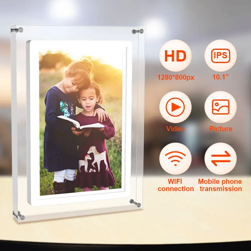 10inch Acrylic WIFI Digital Photo Frame 32G Frameo Touch Screen With USB port Stand Support phone app sending picture video play view 2