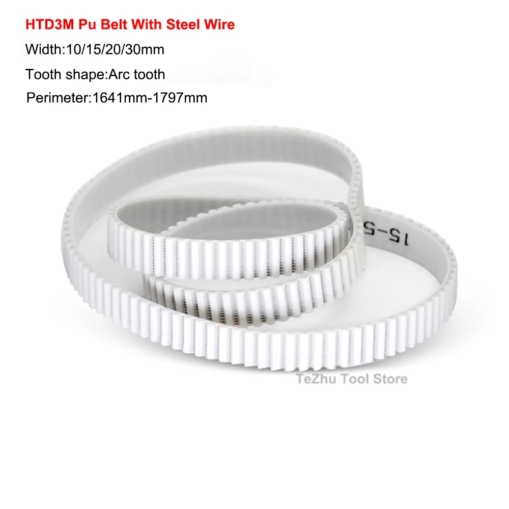 

1PCS HTD3M 1641mm-1797mm Closed Loop Polyurethane Pu Belt With Steel Wire Core White Synchronous Belt Width 10/15/20/30mm