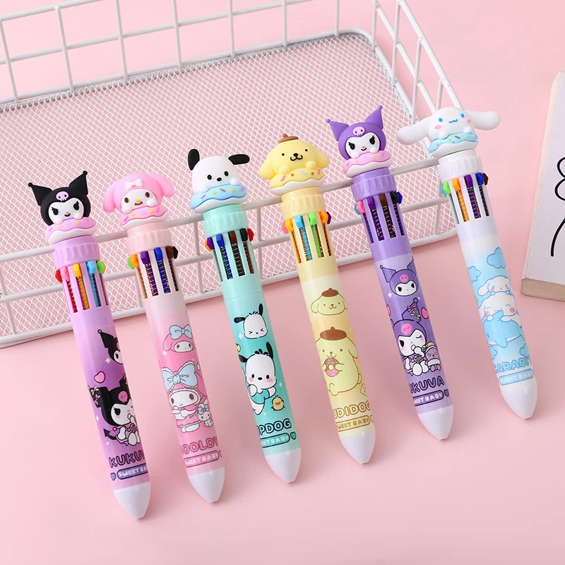 

Cartoon Ballpoint Pen Kuromi Hello Kitty Cinnamoroll 10 Color School Student Stationery Draw Wrirte Mark Pen