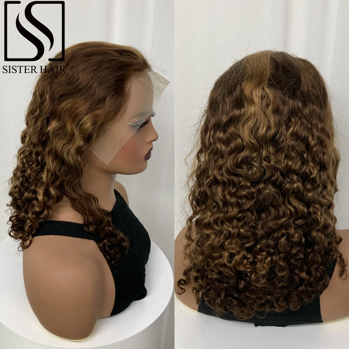 

Transparent 13x4 Lace Frontal Human Hair Wigs 14 16 Inch Brazilian Remy Hair Wigs Highlight Ombre Water Wave Hair Wigs for Women