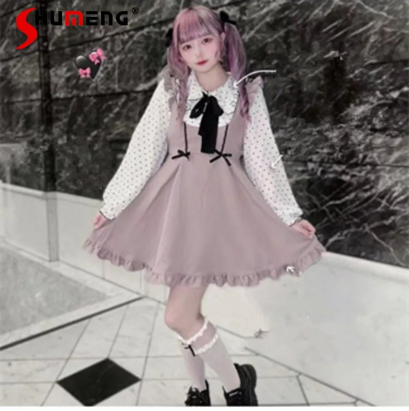 

2023 Japanese Rojita New Bow Mine Dress Women's Clothing Sweet Cute Vest Short Mini Dresses Autumn Vestidos De Mujer Streetwear