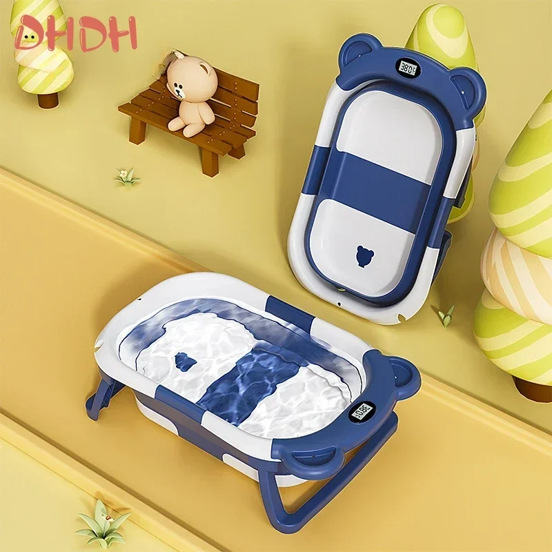 Vasca da bagno per neonato Vasca da bagno per uso domestico Vasca da bagno per bambini Grande pieghevole Facile da riporre Vasca da bagno a temperatura in tempo reale Prodotti per bambini
