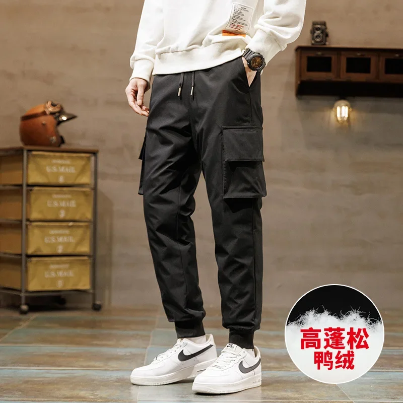 

90% White Duck Down Padded Thicken Winter Warm Cargo Pants Men Black Joggers Sportswear Sweatpants Thermal Down Wadded Trousers