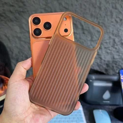 Translucent Frosted Shockproof Armor Phone Case with Stripe Corrugated Design - iPhone 12 Pro Max (Brown)