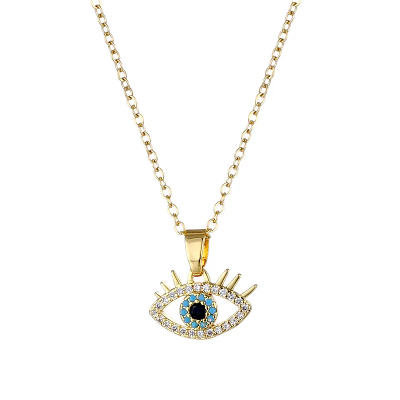 

Stainless Steel Chain Blue Zircon Evil Eye Pendant Necklaces for Women Teens Fashion Accessories Gifts