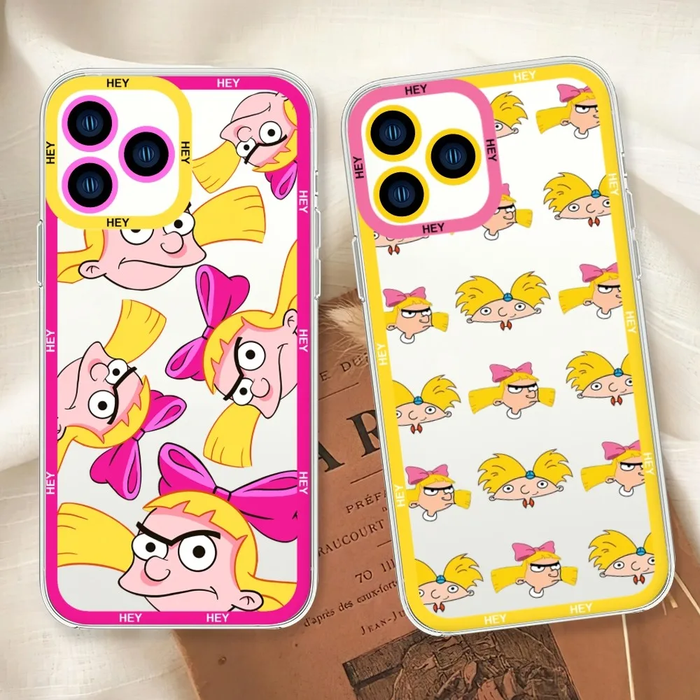 Cartoon H-Hey A-Arnold Cute Phone Case For iphone 11 12 13 14 15 Mini Plus Pro Max Transparent Shell