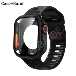 Sleek Silicone Watch Strap with Screen Protector Set - 41MM(Series7 8 9) (4 black - black)