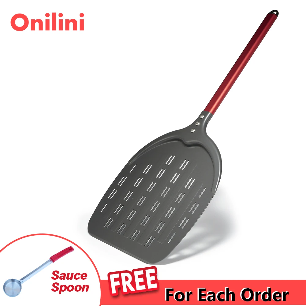 Onilini 12 inch Pizza Peel Perforated Pizzas Shovel Apple Shape Pizza Paddle with Aluminum Alloy Short Handle Peel