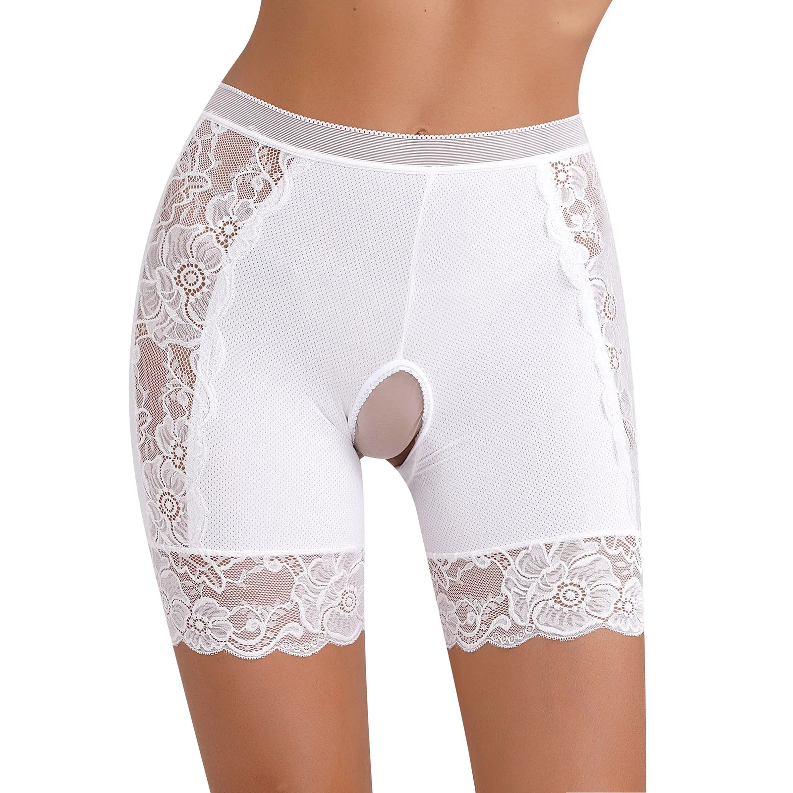 Safety Shorts Womens Lace Open Crotch Underwear Knickers Solid Color High Waist Skinny Boxers Briefs Clubwear Dating Night