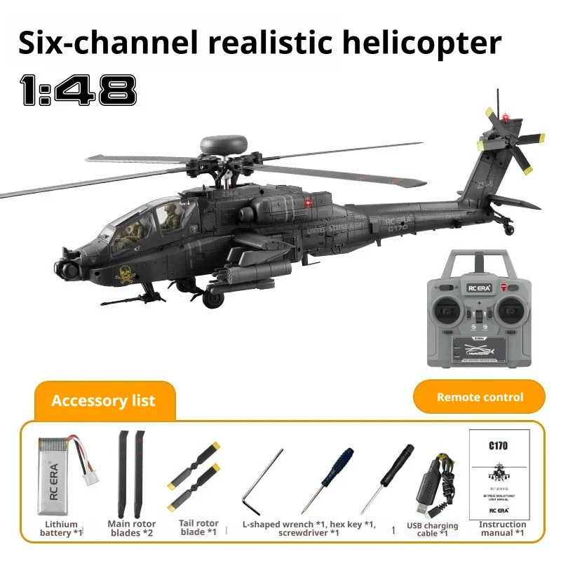RC ERA C170 AH-64D Apache Military RC Helicopter 1:48 6 Channel No Aileron Single Rotor Altitude Hold Stunt RC Airplane for Adul - 6