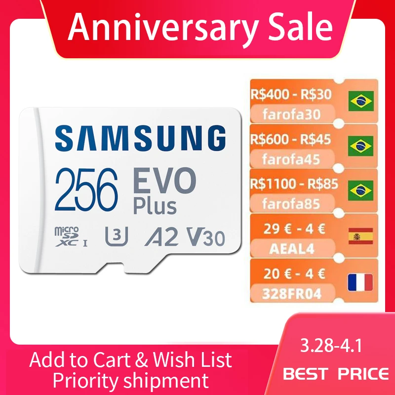 4gb sd card 100% Original SAMSUNG EVO+ Micro SD Card 128GB 16G 32GB Class10 SDHC SDXC UHS-1 Memory card 256GB MicroSD TF Card 64GB 80MB/s sandisk 16gb memory card