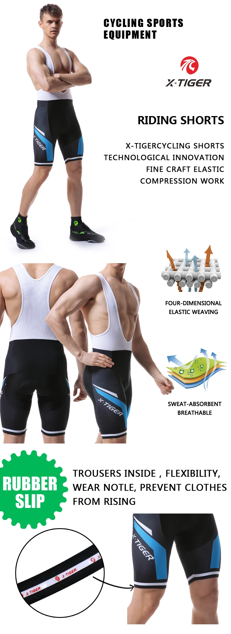 X-TIGER Cycling Bib Shorts Summer Bike Breathable Polyester Sports Shorts Men's 5D Gel Padded Tights Man Lycra Bicycle Shorts