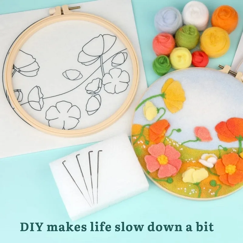 Needle felting kit KRABALL Needle Felting Material Set for Beginner with Instruction Wool Roving Needles Frame Felt Cloth Form Mat for DIY Felting