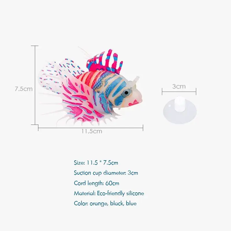 Aquarium Artificial Glowing Fish Ornaments Silicone Lionfish Floating Decorations for Fish Tank
