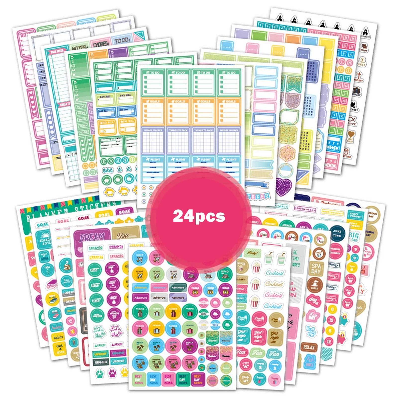 24 Sheets Daily Seasonal Monthly Inspirational Gift Assorted Themes  Calendars Multiple Colors Planner Stickers Holiday Cute - AliExpress