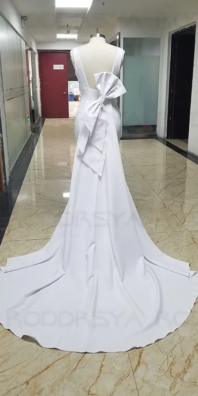 Mermaid Wedding Dresses With Detachable Train Bow Simple Wedding Gown For Bride Vestidos De Novia Corte Sirena 2022 Bridal Party