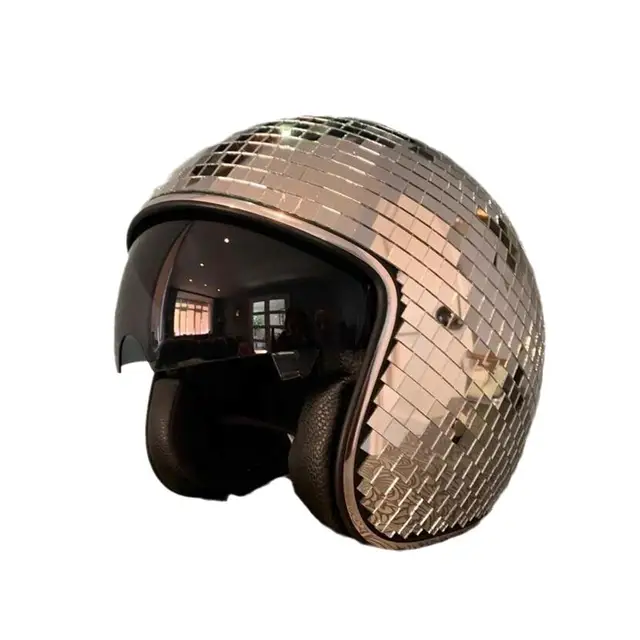 Casque de moto Disco Ball, masque argenté, Cool, sûr, avec ombrage miroir,  équipement de moto pour DJ Club scène Bar - AliExpress
