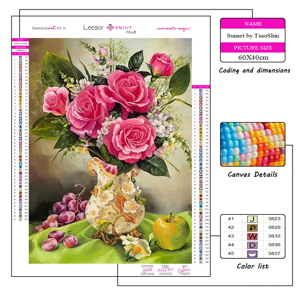 DIY Diamond Painting Vase Art Colorful Flower Lavender Decor Romantic Sunflower Mosaic Rose Picture Crystal Cross Embroidery diamond painting