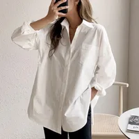 Office Lady Elegant White Casual Loose Blouses Fashion New Cotton Long Sleeve Women Shirt Turndown Collar Tops - Image 2