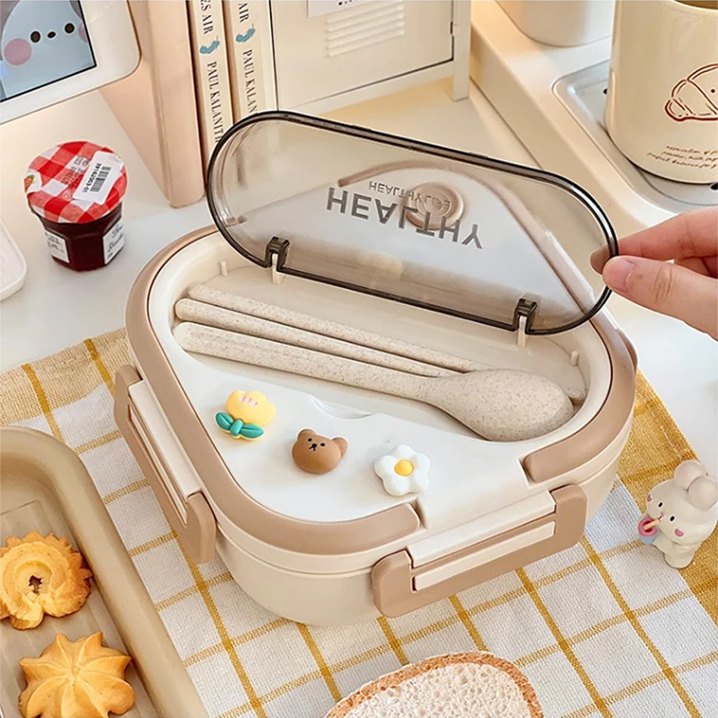 Bento Lunch Box Container Leak-proof Lunch Box For Kids Adults Teens School  With 3 Compartments Cup Lunch Bag Spoon Fork - AliExpress